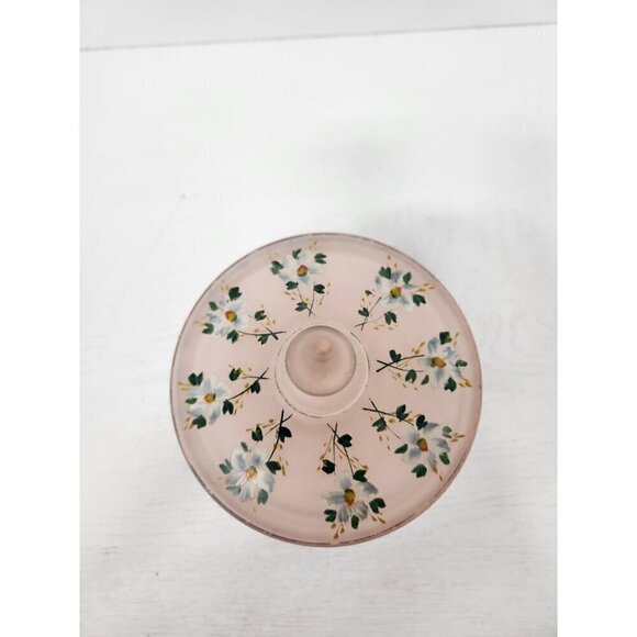 VTG Tiffin Glass Pink Satin Candy Dish Lidded Floral Hand Painted Rooted Classic - Picture 4 of 11